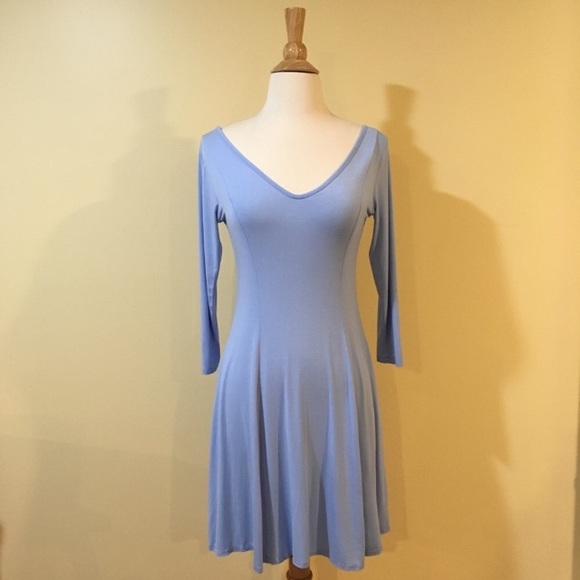 Plunging V Back 3/4 Sleeve Ballet Dress Baby Blue - Picture 4 of 5
